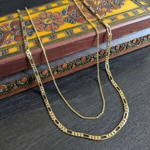 Pair of 24K Gold Plated Chain Necklaces Unisex Classic Chic Quiet Luxury
